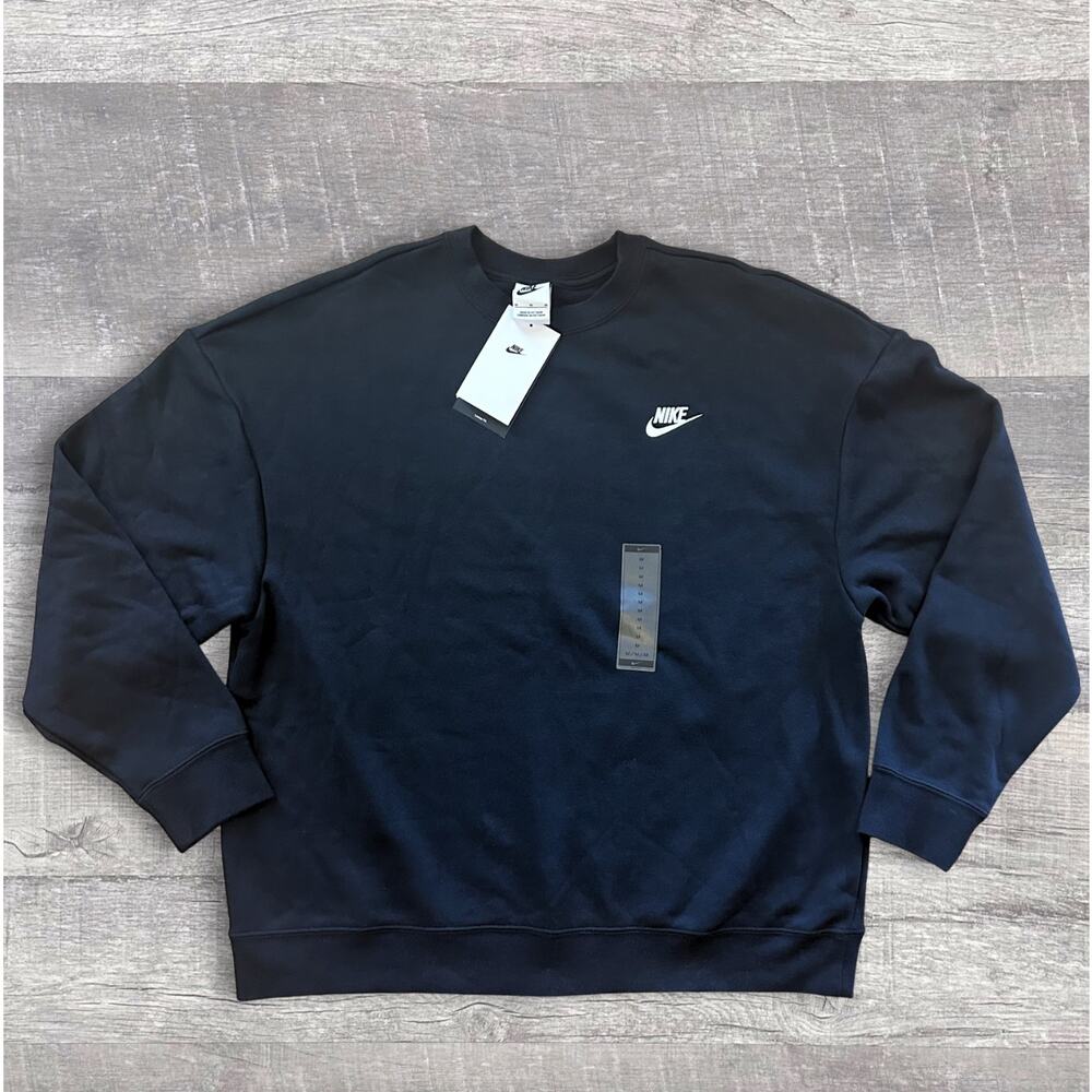 Nike Sportswear NEW Club Fleece Crewneck Sweatshirt Womens M Loose Fit Black
